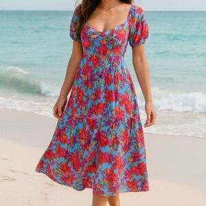 Lost + Wonder Hydra Springs Tropical Floral Vacation Beachy Island Garden Dress